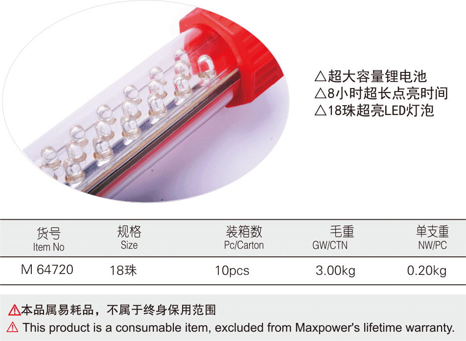 锂电手持LED灯（18珠）(图1)