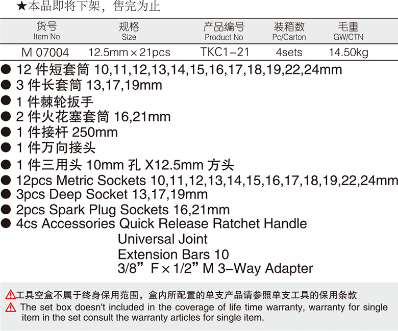 21件12.5mm系列公制套筒塑盒组套(图1)